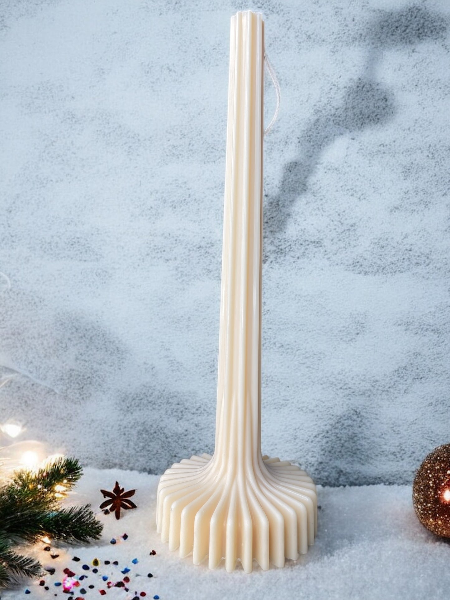 DECORATIVE CANDLE - RIBBED BASE TALL CHRISTMAS PILLAR CANDLE