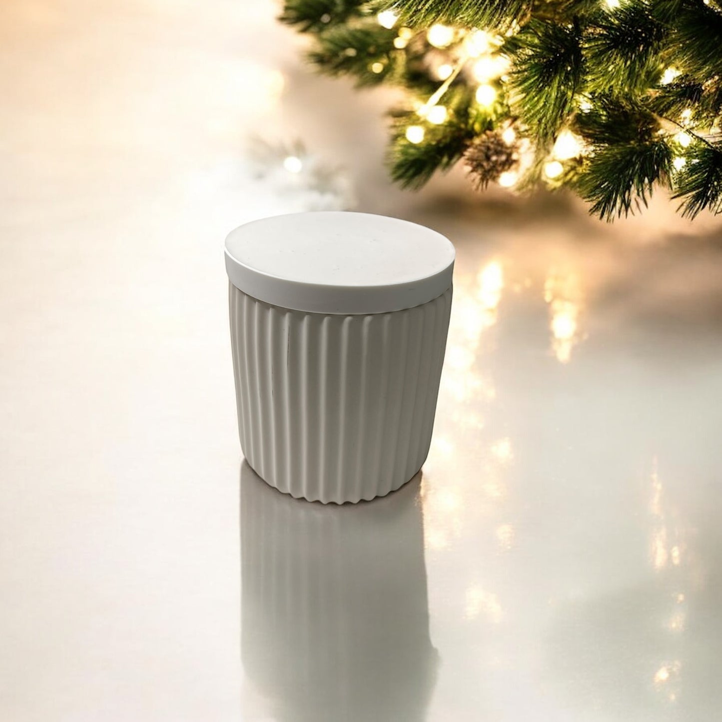 JESMONITE CANDLE - SMALL RIBBED CANDLE WITH LID